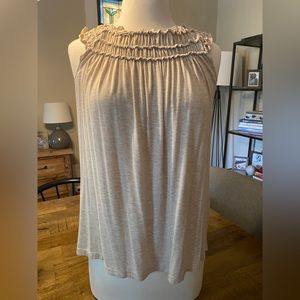NEW NWT Max Studio Ruffle Ruched Flowy Sleeveless Top Heather Bone Oatmeal S